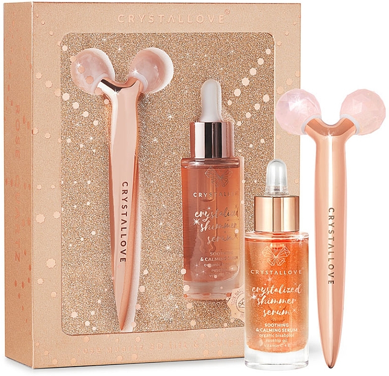 Набор - Crystallove Rose Quartz 3D Lift & Sculpt Set Limited Edition (ser/30ml + massager/1pc) — фото N1