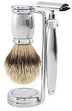 Духи, Парфюмерия, косметика Набор для бритья - Edwin Jagger Bulbous Lined 3 Piece DE Set Silver Tip Badger