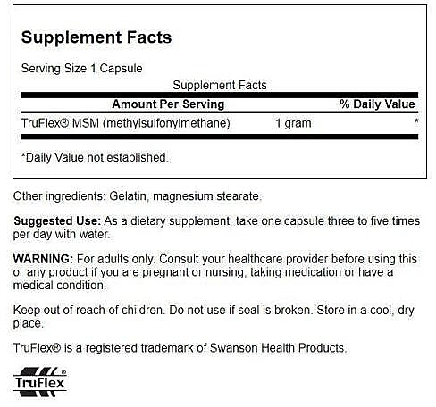 Диетическая добавка "Сера для суставов" 1000мг - Swanson Msm Dietary Supplement — фото N2