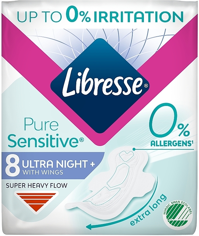 Гигиенические прокладки, ночные, 8 шт. - Libresse Pure Sensitive Ultra Night