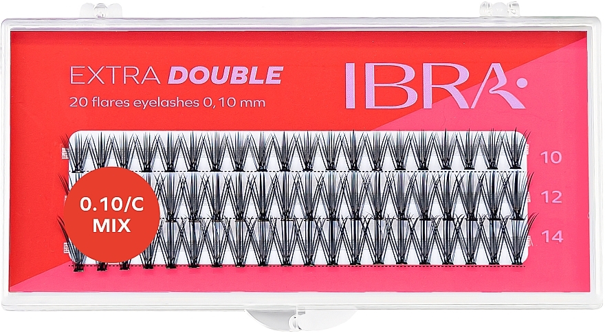 Накладні пучки C 0,1 мм, мікс - Ibra Extra Double 20 Flares Eyelash Mix — фото N1