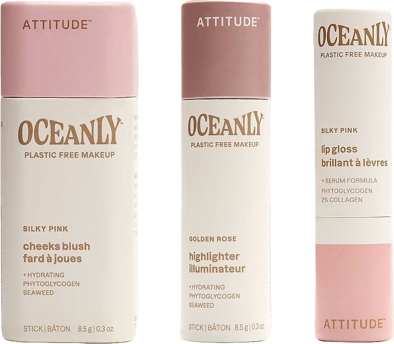 Набор - Attitude Oceanly Silky Pink Set (highl/8.5g + lip/stick/3.4g + blush/8.5g) — фото N2