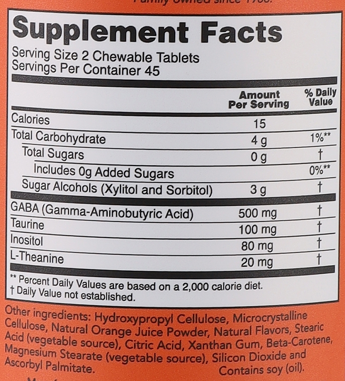 Жувальні таблетки ГАМК зі смаком апельсина - Now Foods GABA Chewable Natural Orange Flavor — фото N2