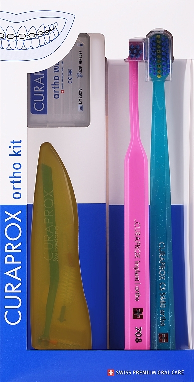 Набор "Ortho Kit" 10 - Curaprox (brush/1pcs + brushes 07,14,18/3pcs + UHS/1pcs + orthod/wax/1pcs + box) — фото N1