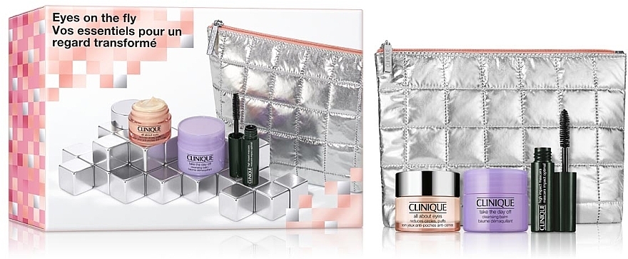 Набор - Clinique Eyes On The Fly Set (eye/cr/15ml + cleans/balm/15ml + mascara/3.5ml + bag) — фото N1