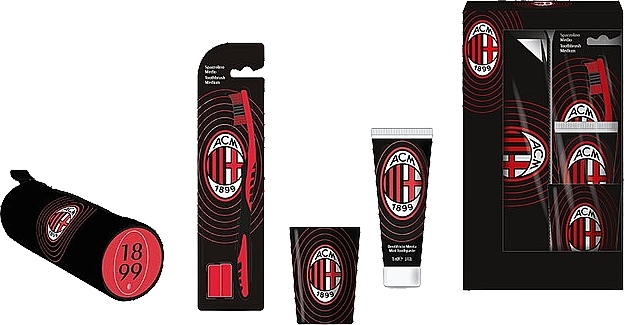 Набор - Naturaverde Football Teams Milan Oral Care Set (toothbrush/1pc + toothpaste/75ml + acc/2pcs) — фото N2