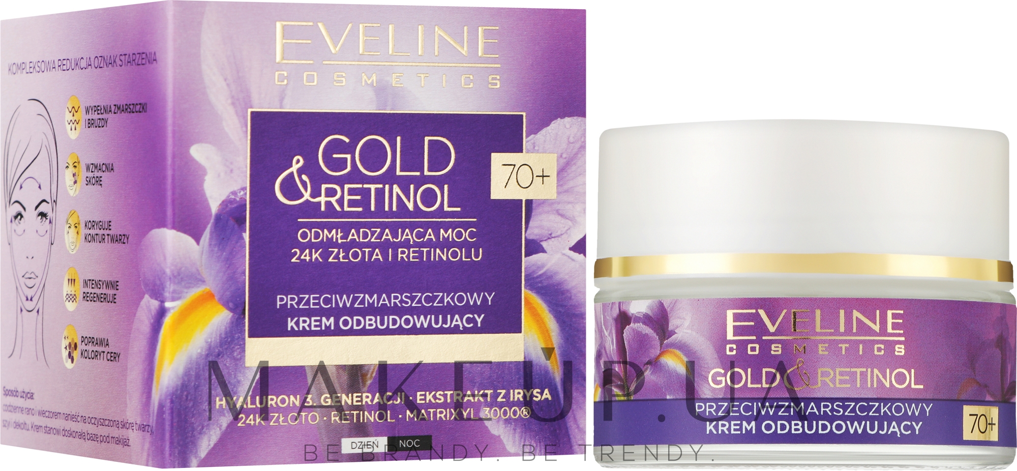 Відновлювальний крем проти зморщок - Eveline Cosmetics Gold And Retinol 70 + — фото 50ml