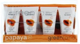 Духи, Парфюмерия, косметика Набор для путешествий "Папайя" - Greenland Fruit Extracts Papaya (sh/gel/30ml + b/cr/30ml + shm/30ml + cr/30g + bag)