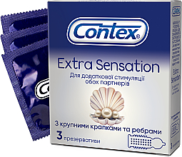 Презервативи латексні з силіконовою змазкою з крупними крапками та ребрами, 3 шт - Contex Extra Sensation — фото N1
