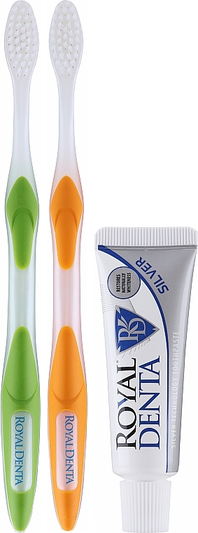 Набор, вариант 1 - Royal Denta Travel Kit Silver (toothbrush/2pcs + toothpaste/20g + cosmetic bag/1pc) — фото N3