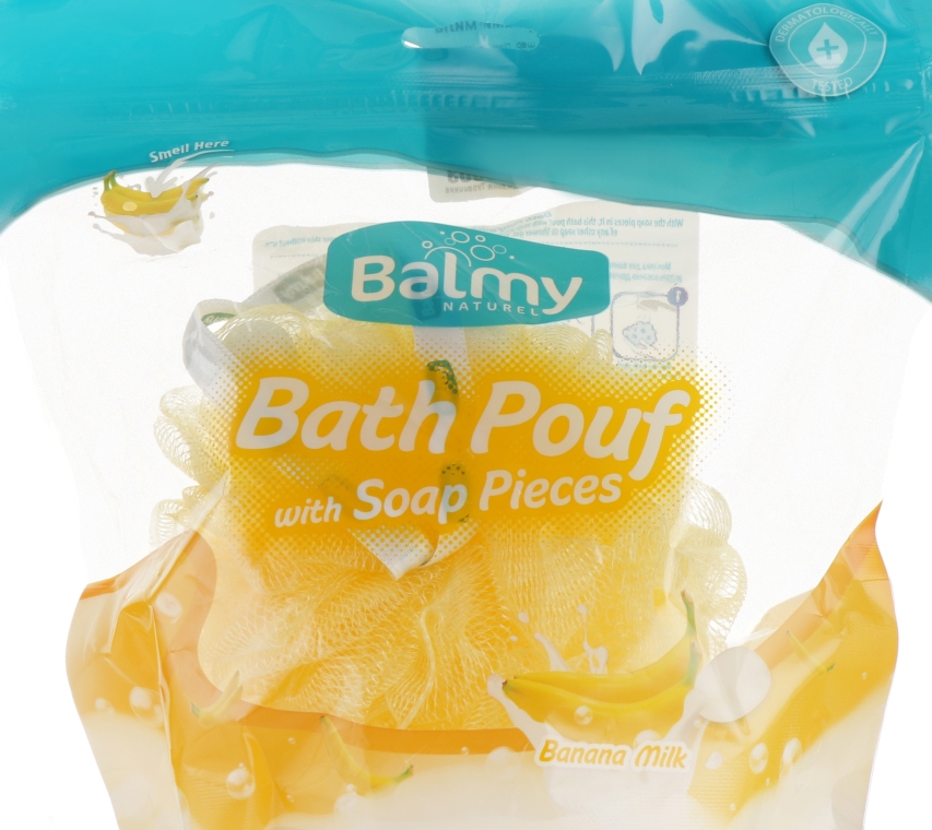 Тревел-мочалка с кусочками мыла с экстрактом банана - Balmy Naturel Bath Pouf With Saop Pieces — фото N1