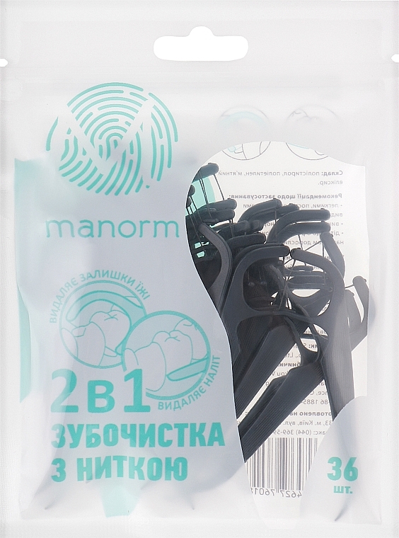 Флос-зубочистки освіжаючі, чорні - Manorm — фото N1
