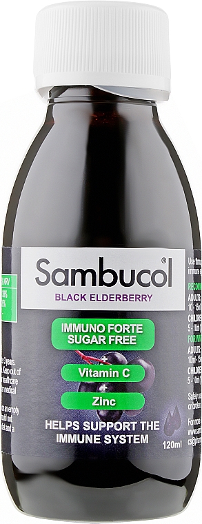 Сироп для імунітету "Чорна бузина + вітамін С + цинк", без цукру - Sambucol Immuno Forte Sugar Free — фото N1