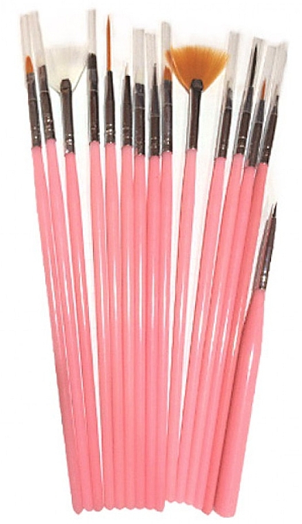 Набор кистей для росписи и дизайна ногтей, SK-26, 15 шт, розовый - Lady Victory — фото N1