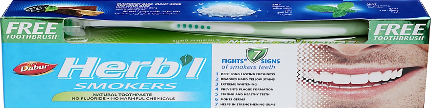 Набір "Smokers", салатова - Dabur Herb`l (toothbrush/1шт + toothpaste/150g) — фото N1