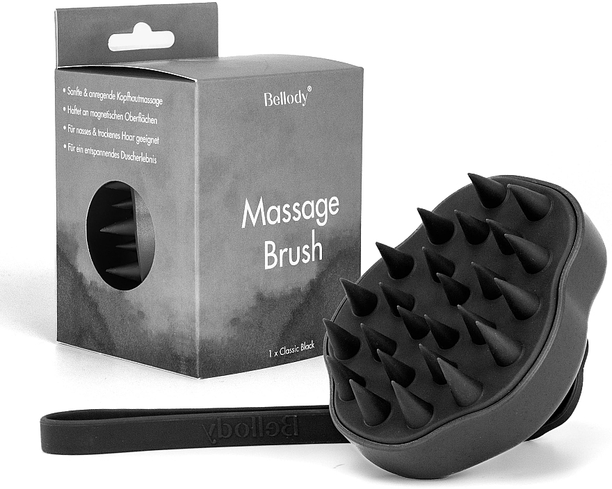Щетка для массажа кожи головы, Classic Black - Bellody Scalp Massage Brush — фото N1