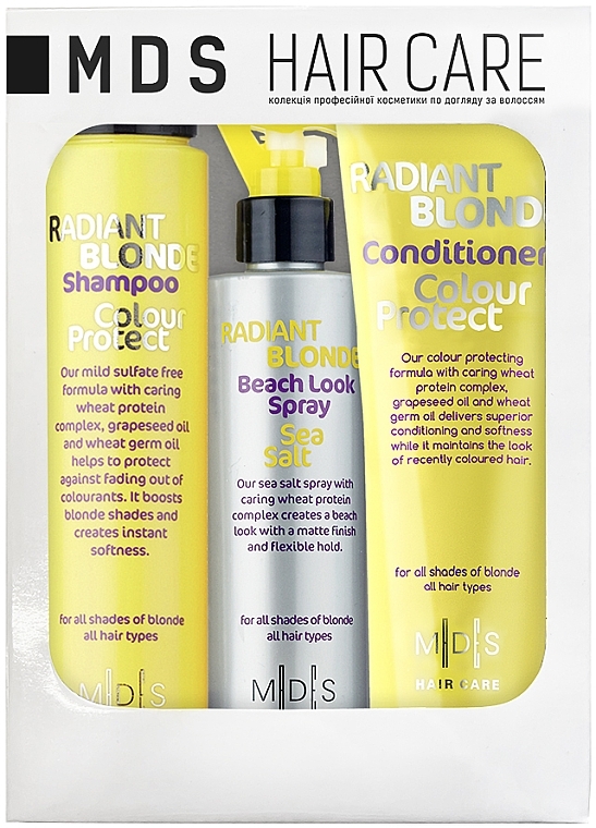 Набор «Защита цвета. Сияющий блонд» - Mades Cosmetics Radiant Blonde (sham/250ml + cond/250ml + spray/200ml)