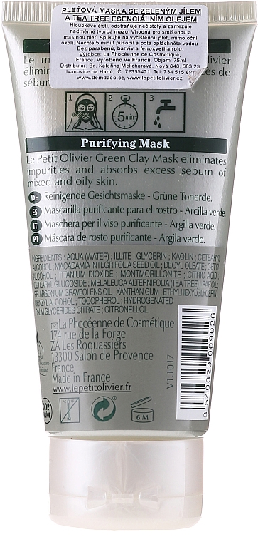 Маска для лица с очищающими компонентами Чайное Дерево - Le Petit Olivier Face Mask with Purifying Ingredients Tea Tree — фото N2