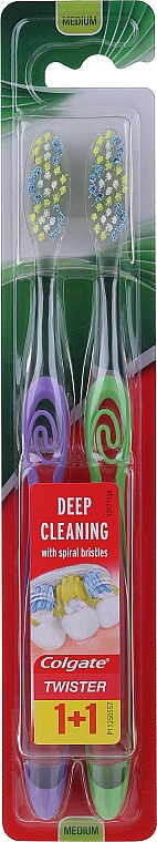 Зубная щетка "Twister", средняя, салатовая + фиолетовая - Colgate Twister Medium — фото N1