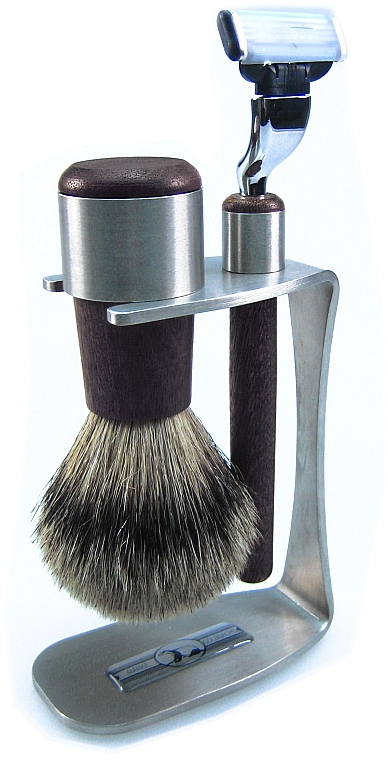 Набор для бритья - Golddachs Finest Badger, Wenge Wood, Stainless Steel, Mach3 (sh/brush + razor + stand) — фото N1