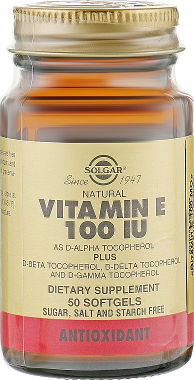 Пищевая добавка "Витамин Е 100 МЕ" в капсулах - Solgar