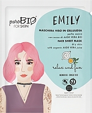 Парфумерія, косметика Тканинна маска для обличчя для сухої шкіри "Відпочинок та розваги" - PuroBio Cosmetics Emily Face Sheet Mask For Dry Skin Relax & Fun