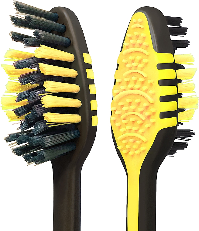 Зубная щетка "Зигзаг с древесным углем", средняя, черно-желтая - Colgate — фото N3