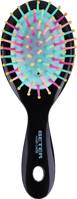 Щетка для волос, нейлоновые щетинки с круглым кончиком, черно-голубая - Beter Mini Cushion Brush — фото N2