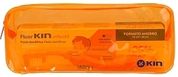 Духи, Парфюмерия, косметика Набор - Kin Childrens Fluorkin Set Orange Bag (toothpaste/75ml + toothbrush/1pcs + bag)