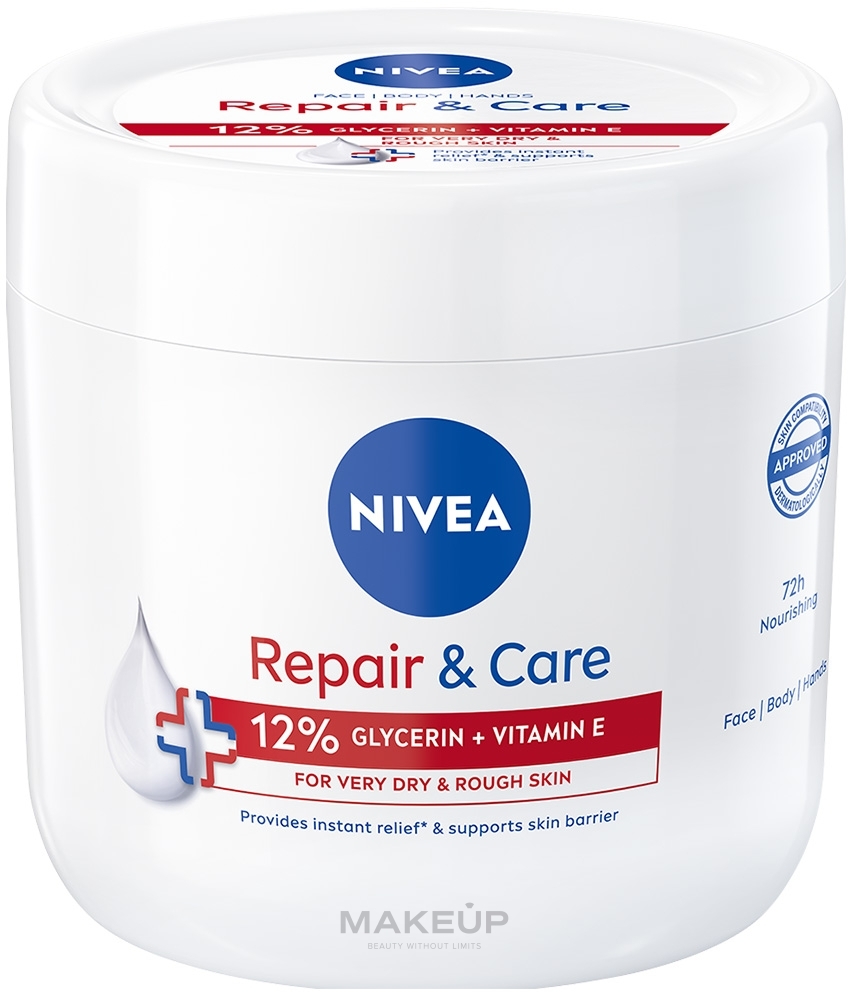 Крем для тела "Восстановление и уход" для очень сухой и огрубевшей кожи - NIVEA Repair & Care 12% Glycerin + Vitamin E Cream — фото 400ml