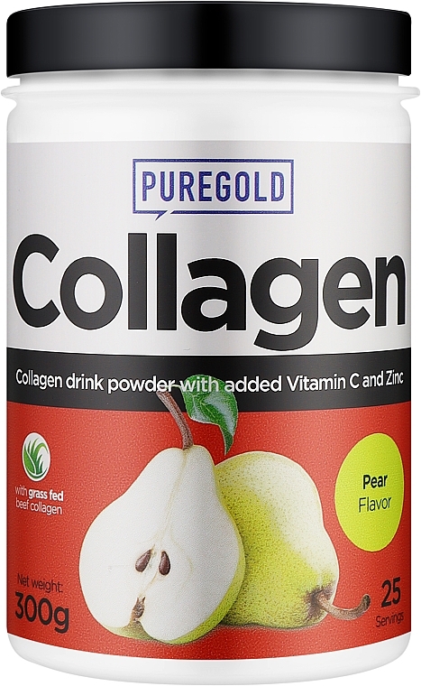 Коллаген с витамином С и цинком, груша - PureGold Collagen Bovine Drink Powder Pear — фото N1