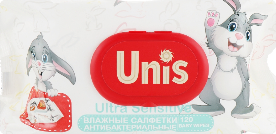 Антибактериальные детские влажные салфетки без запаха, 120 шт. - Unis