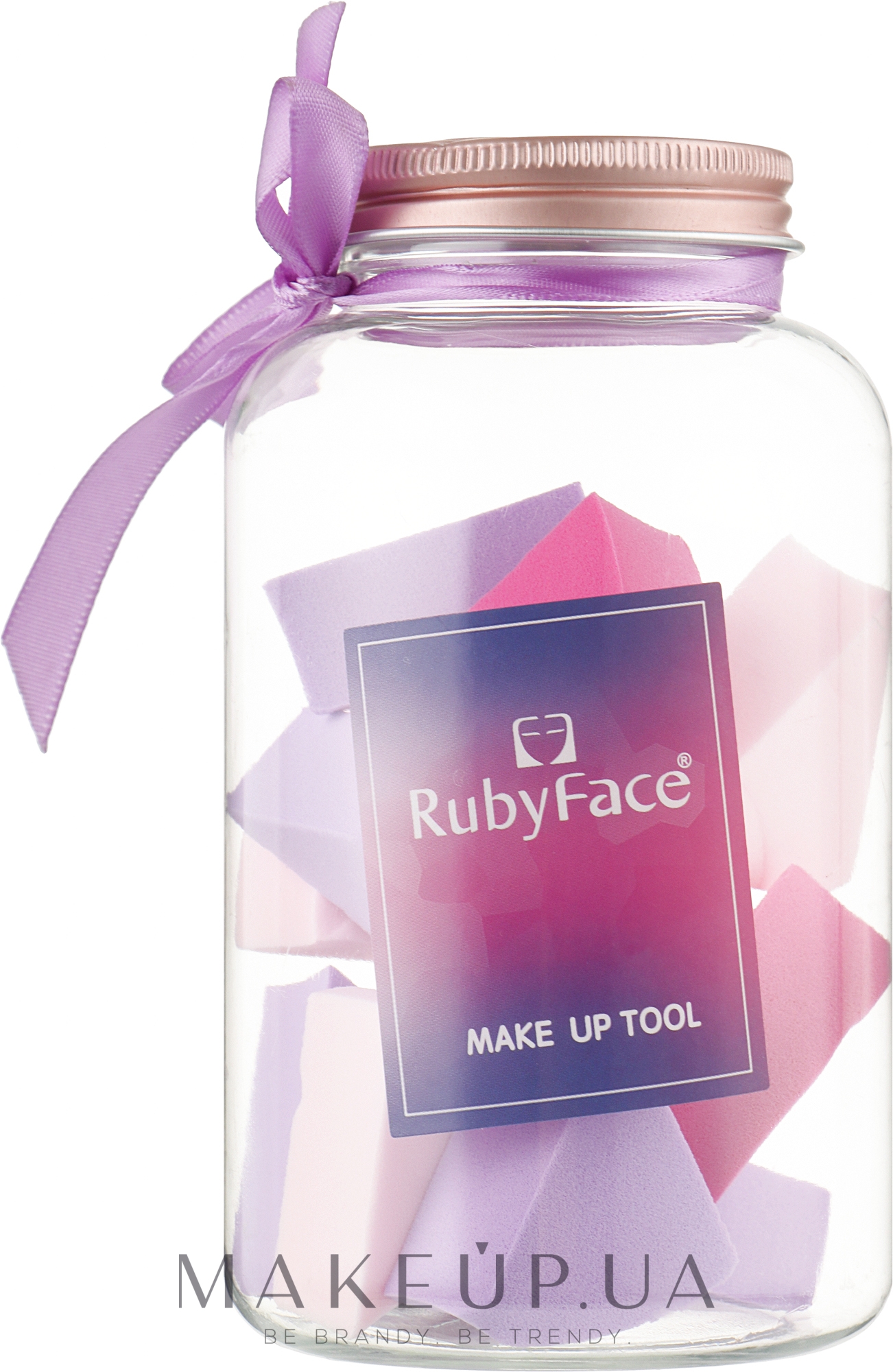 Набор латексных спонжей для макияжа в банке, 12 шт., розовые - Ruby Face  — фото 12шт