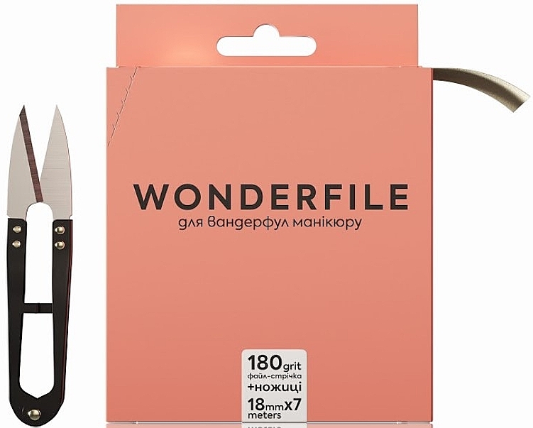 Файл-лента для пилки 160х18 мм, 180 грит, 7 метров + ножницы - Wonderfile — фото N1