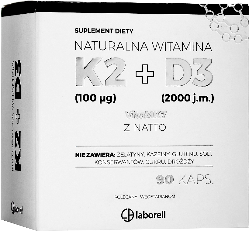 Пищевая добавка "Витамин K2 100 µg + D3 2000 j.m.", в капсулах - Laborell — фото N1