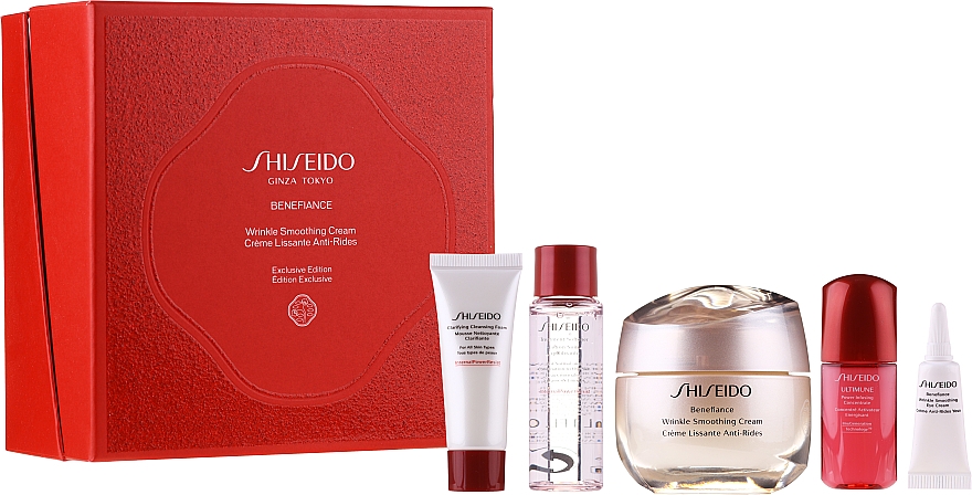 Набор - Shiseido Benefiance Wrinkle Smoothing Cream Holiday Kit (f/cr/50ml + foam/15ml + treat/30ml + conc/10ml + eye/cr/2ml) — фото N1