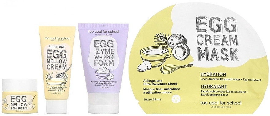 Набор по уходу за кожей - Too Cool For School Egg-Ssential Skincare Mini Set (foam/30g+f/cr/15ml+bat/10g+mask/28g) — фото N1