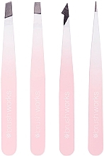 Набор пинцетов, 4 шт. - Brushworks 4 Piece Combination Tweezer Set White & Pink — фото N2