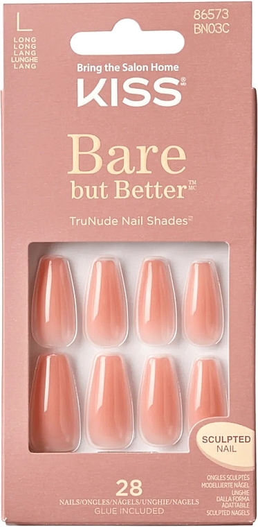 Набор накладных ногтей, размер L - Kiss Bare But Better Nude Glow — фото N1