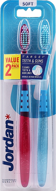 Зубная щетка мягкая, розовая+голубая - Jordan Target Teeth Toothbrush — фото N1