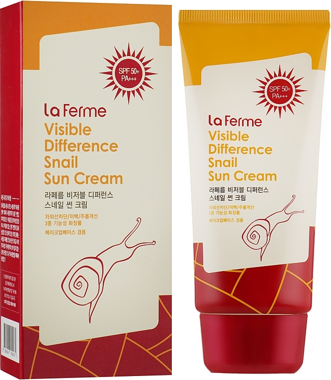 УЦЕНКА Солнцезащитный крем с экстрактом улитки SPF50+ - Farmstay Visible Difference Snail Sun Cream * — фото N1