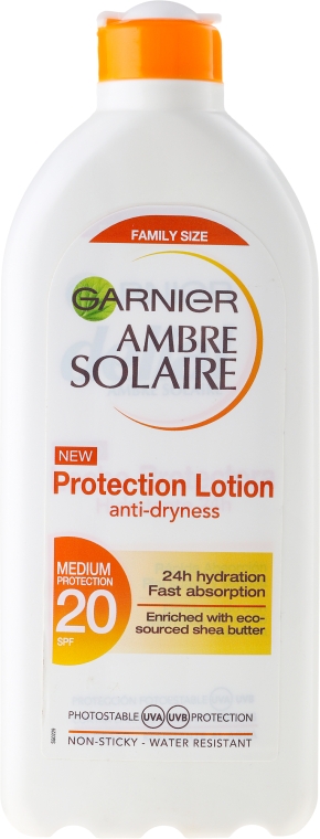 Сонцезахисне молочко SPF 20 - Garnier Ambre Solaire Waterproof Protection Lotion SPF 20 — фото N1