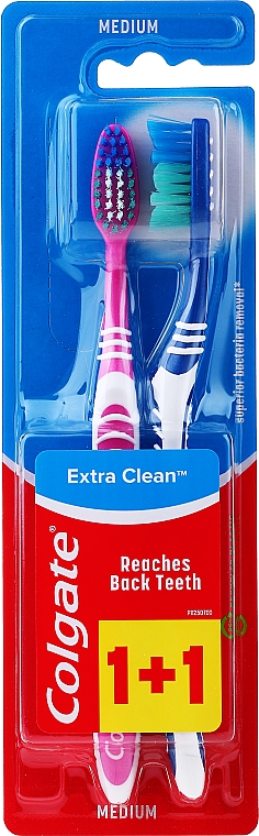 Зубна щітка середня, синя + малинова - Colgate Extra Clean Medium — фото N1
