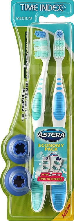 Зубная щетка с индикатором времени, бирюзовая + синяя - Astera Time Index Toothbrush 1+1 — фото N1