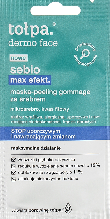 Маска-пілінг для обличчя з мікрочастинками срібла і фітиновою кислотою - Tolpa Sebio Max Effect Mask Peeling — фото N1