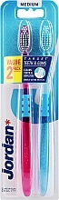 Зубна щітка середньої жорсткості, рожева + блакитна з квітами - Jordan Target Teeth Toothbrush — фото N1