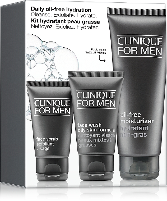 Набір для зволоження жирної шкіри обличчя для чоловіків - Clinique For Men Daily Oil-Free Hydration Set (f/wash/50ml + f/scr/30ml + moisturizer//100ml) — фото N1
