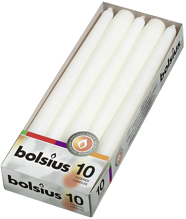 Свеча столовая, конусная, белая 10шт - Bolsius Candle — фото N1