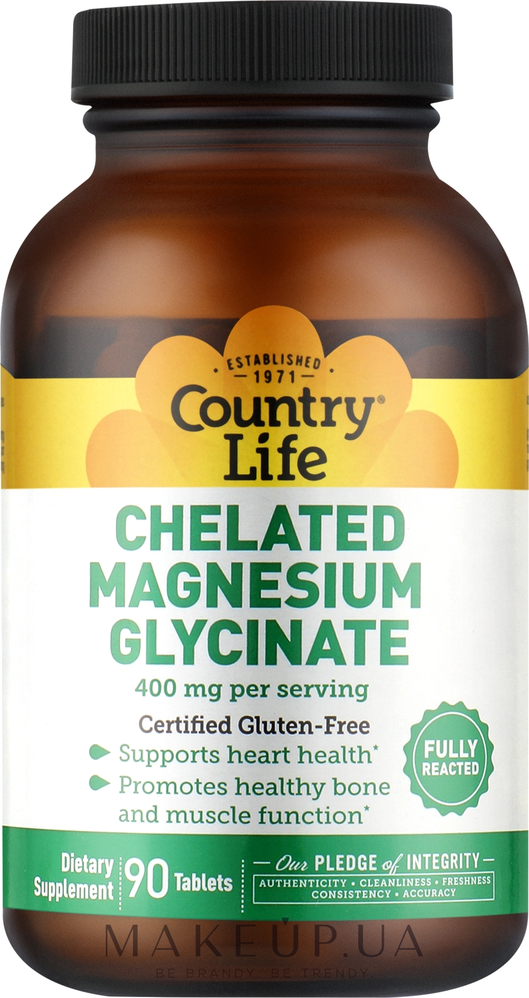 Харчова добавка "Хелатний гліцинат магнію, 400 мг" - Country Life Chelated Magnesium Glycinate — фото 90шт