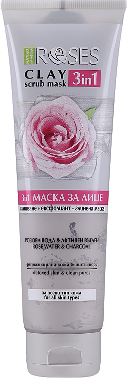 Маска для лица с розовой водой и активированным углем - Nature Of Agiva Roses 3 In 1 Clay Scrub Mask — фото N1